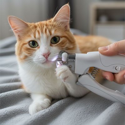 chat cou blanc prêt au coupe griffes pour chats 