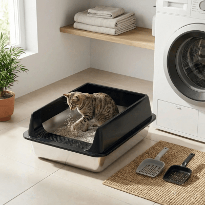 chat creuse dans le bac a litiere chats