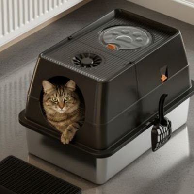 chat dans le Bac à litière Chat 