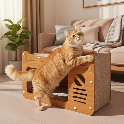 chat debout sur le griffoir maison pour chat