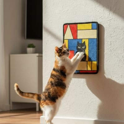 chat debout sur le tapis griffoir Chat 