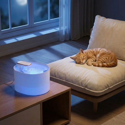 chat dormant paisiblement à côté de la fontaine à chat