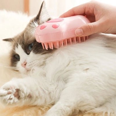 Chat en cours de brossage avec une brosse pour chat