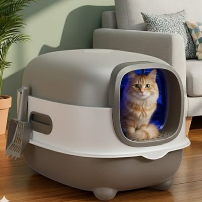 chat en train de gratter la litière dans son bac à litière chat