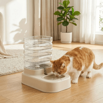 chat entrain de boire dans le  distributeur eau chat