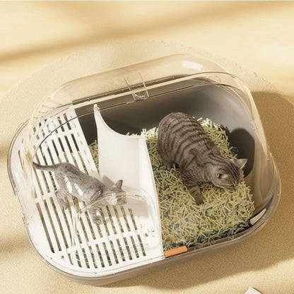 chat fait ses besoins dans le bac a litiere ferme