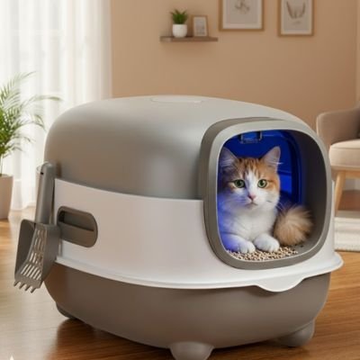 Chat fouillant la litière dans son bac à litière chat