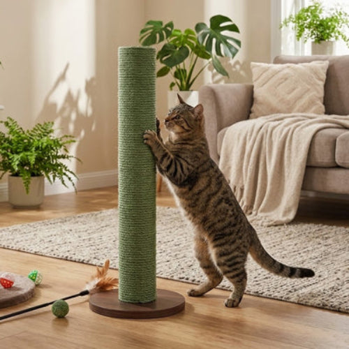 chat griffe sur le poteau griffoir pour chat