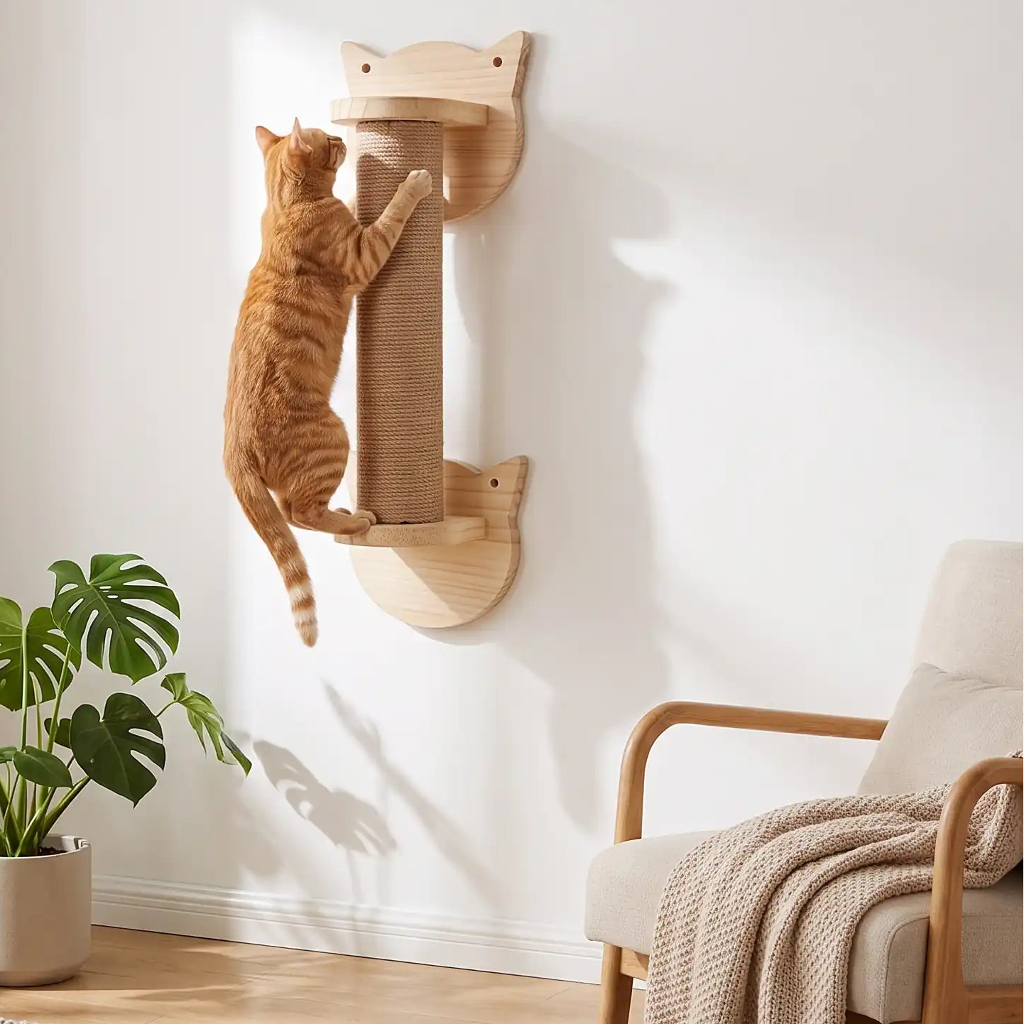 chat grimpe sur le griffoir mural pour chat