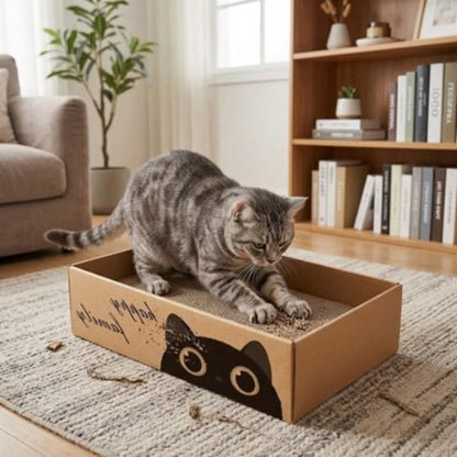 chat gris griffe griffoir en carton pour chat