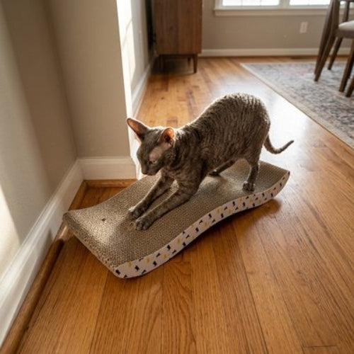 chat gris griffe griffoir pour chat en carton ondulé