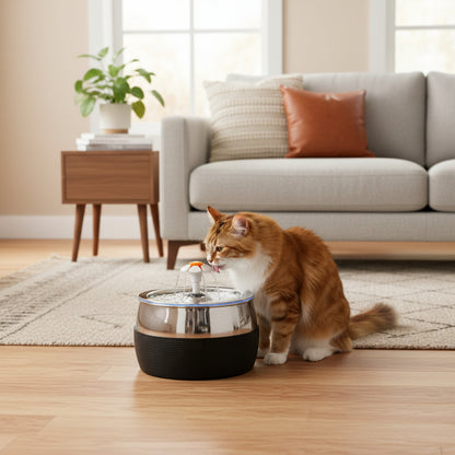 chat s'hydrate avec la fontaine a eau inox chat