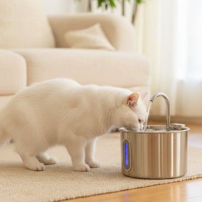 Chat s'hydrate avec la fontaine eau pour chat