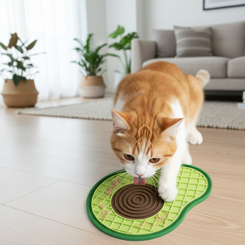chat jouant avec le tapis anti-glouton chat