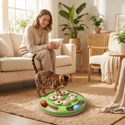 chat jouant avec la gamelle ludique pour chat