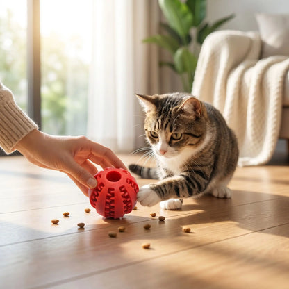 chat jouant avec jouet distributeur de croquettes pour chat 
