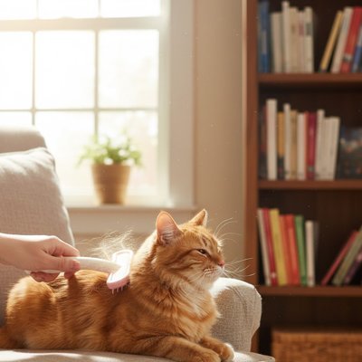 Chat se laissant brosser avec une brosse pour Chat