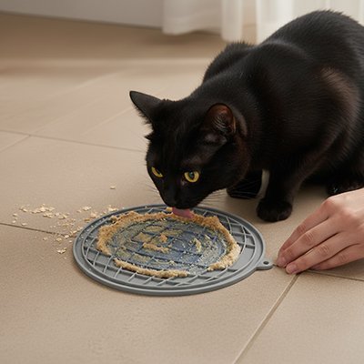 chat léchant le Tapis de lechage
