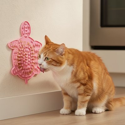 chat lèche un Tapis de lechage rose