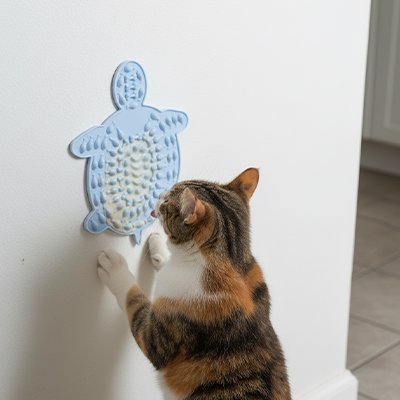 chat lèche Tapis de lechage sur le mure