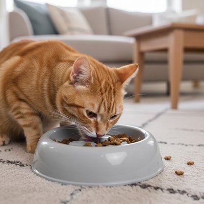 chat mangeant des croquettes dans une gamelle anti glouton chaton