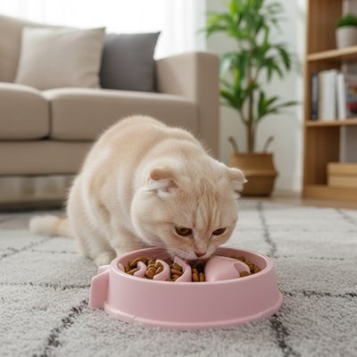 chat mangeant dans une gamelle anti glouton chaton