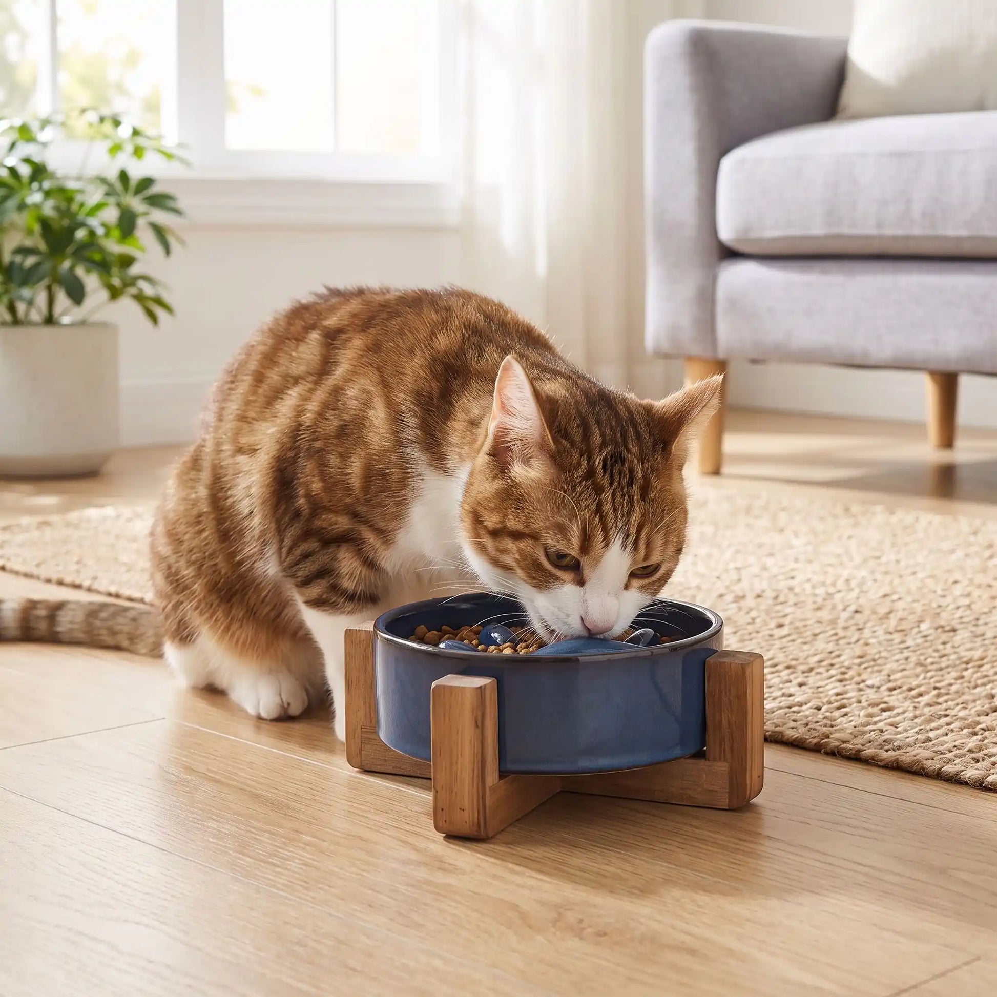 chat mangeant dans la gamelle anti glouton pour chat