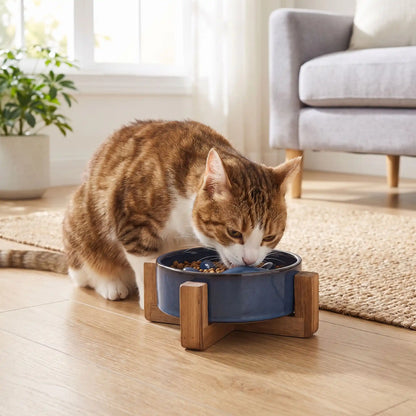 chat mangeant dans la gamelle anti glouton pour chat