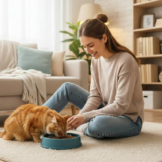 chat mangeant dans la gamelle pour chat anti glouton