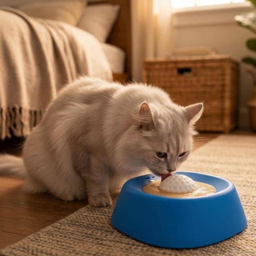 chat poilu lèche gamelle anti glouton pour pâtée chat