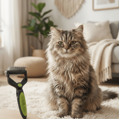 chat poilu regarde brosse pour chat poil long verte