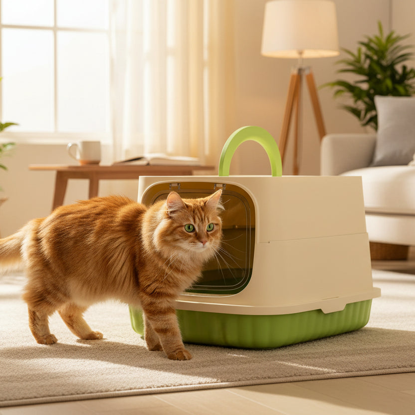 chat prés du bac a litiere ferme