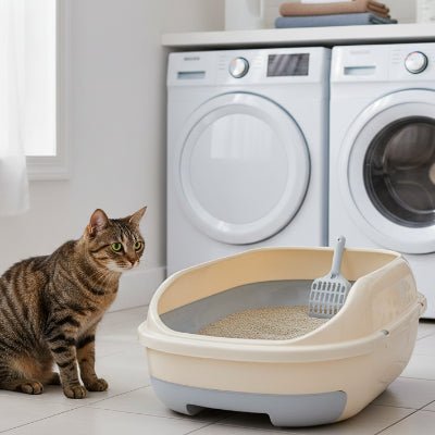 chat regarde le bac a litiere chat 