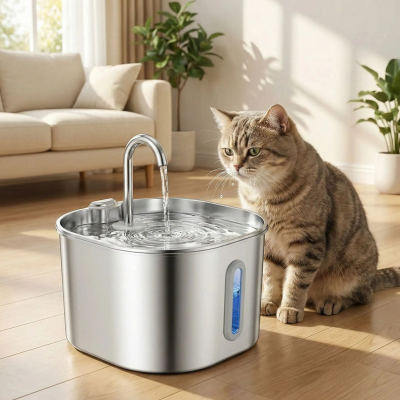 chat regardant la fontaine pour chat