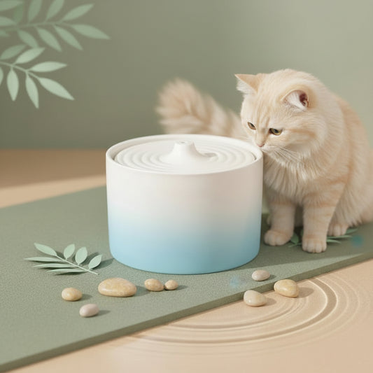 chat renifle la fontaine a eau ceramique chat