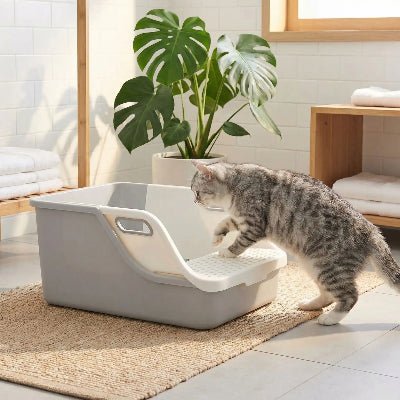 chat rentrant dans le bac a litiere chats