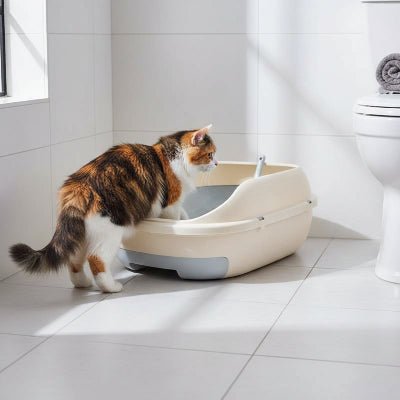 chat rentre dans le bac a litiere chat 