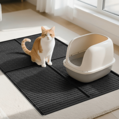 chat roux attendant sur le tapis pour chat