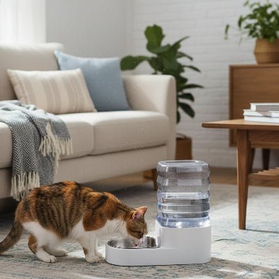 chat buvant eau dans le distributeur eau chat