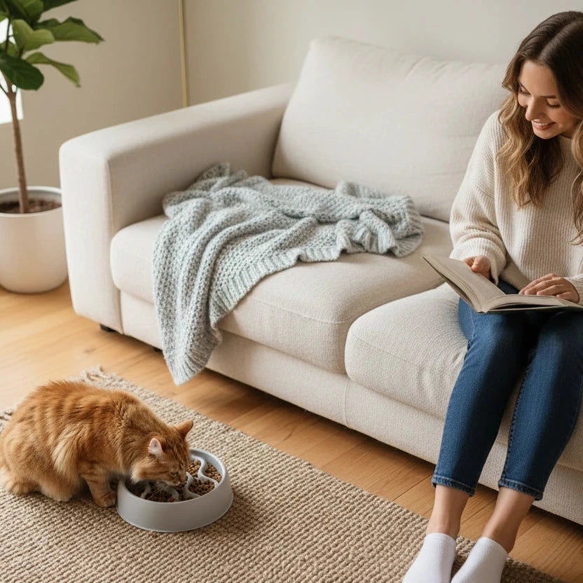 chat mangeant dans la gamelle chat anti glouton