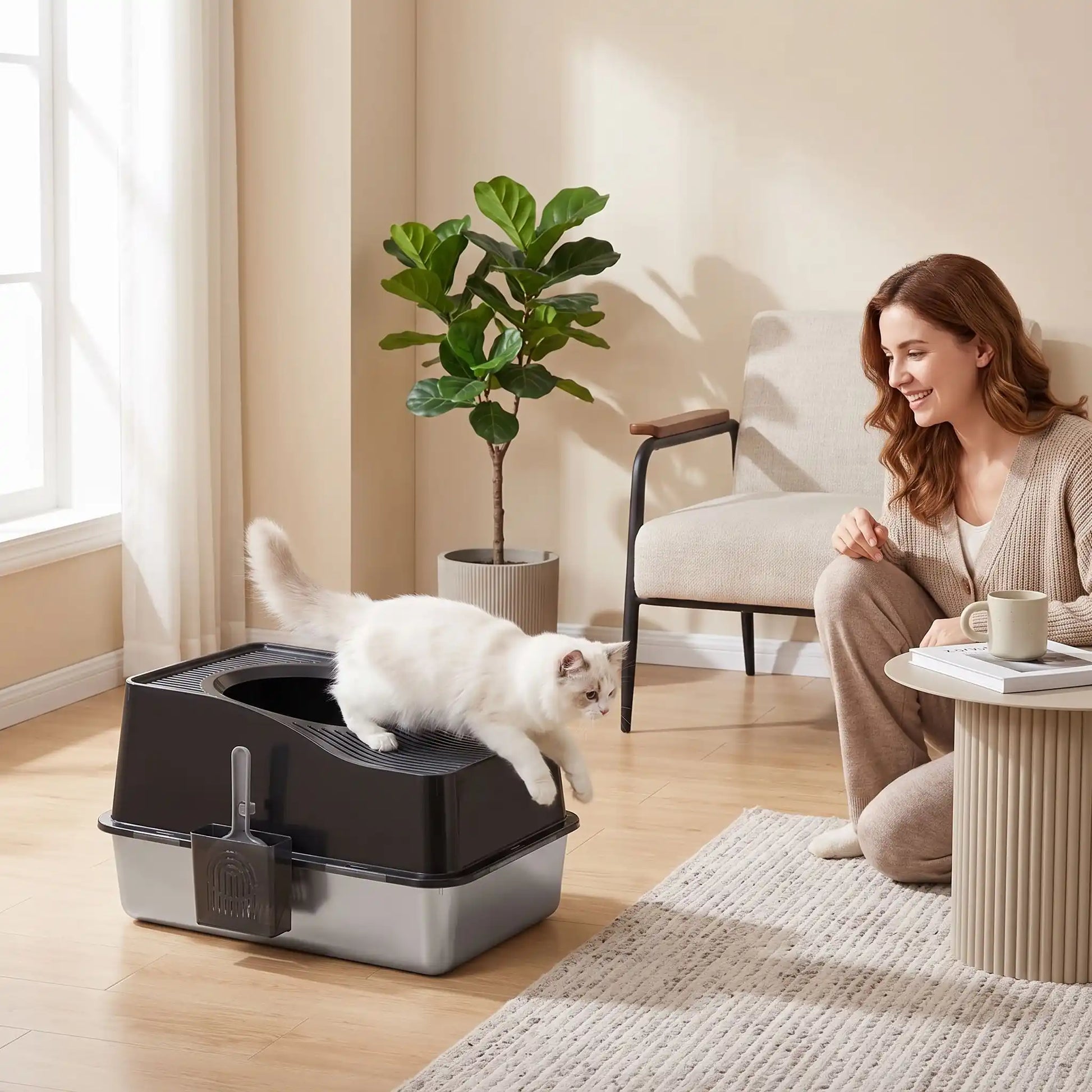 chat sautant du bac a litiere chat fermé