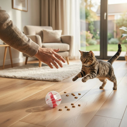 chat sautant avec jouet distributeur de croquettes pour chat 