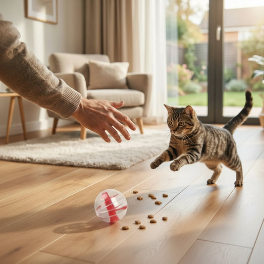chat sautant avec jouet distributeur de croquettes pour chat 