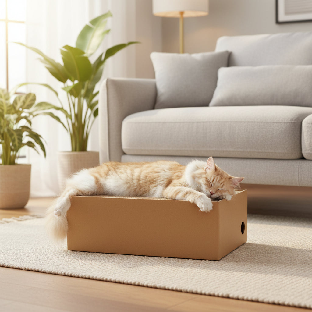 chat se repose sur le griffoir pour chat carton