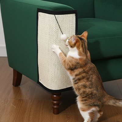 chat s'étire sur le Tapis griffoir Chat