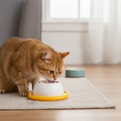 chaton sort sa longue pour lécher la gamelle anti glouton chaton