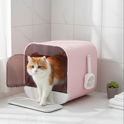 chat sortant du bac a litiere a chat rose
