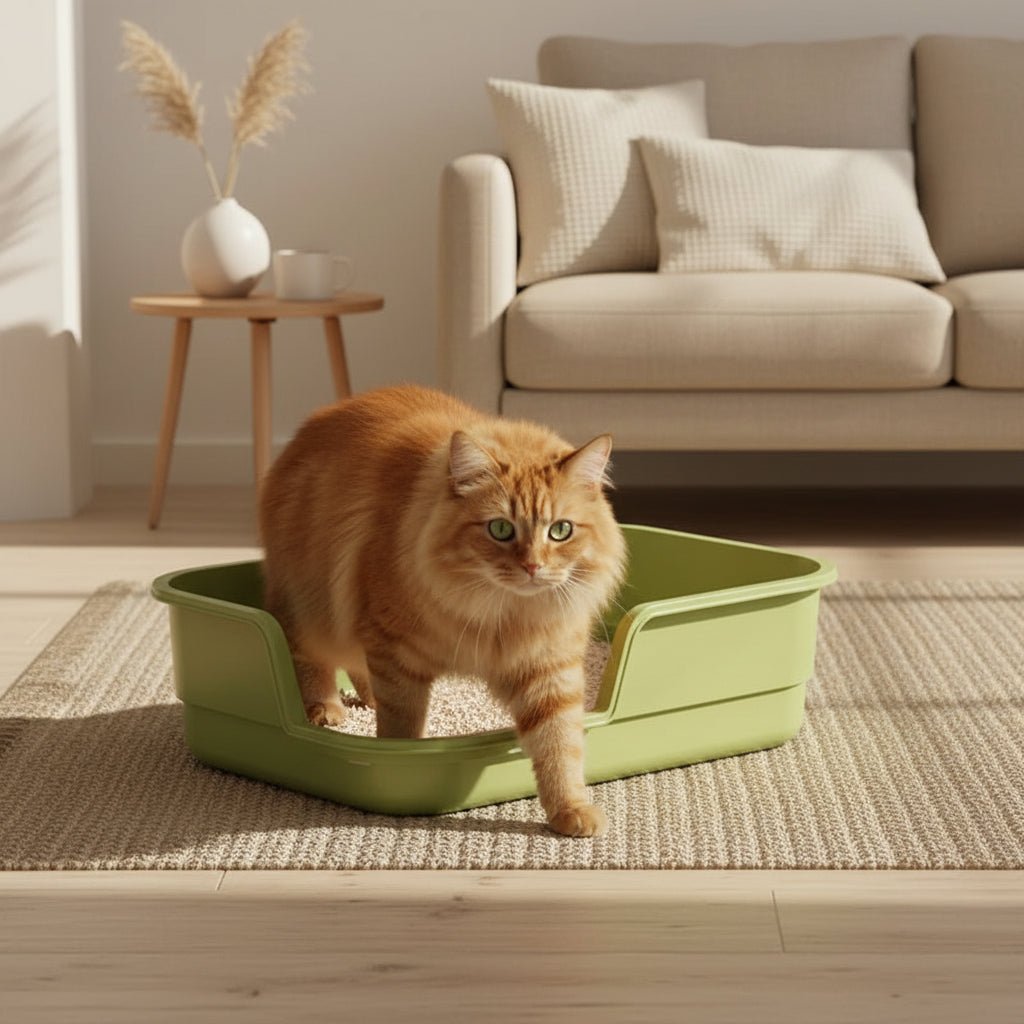 chat sortant du bac a litiere a chat vert