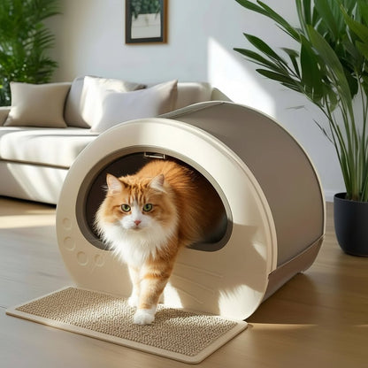 chat sortant du bac a litiere chat fermé