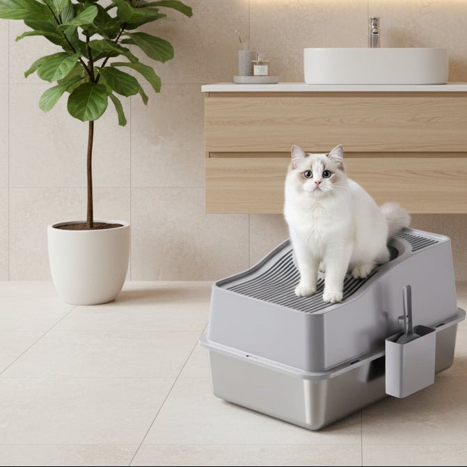 chat sur le bac a litiere chat fermé